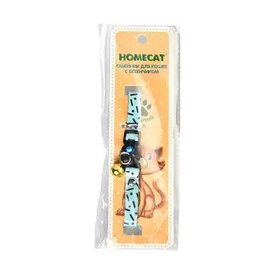 Homecat ошейник для кошек с бубенчиком бирюзовый с рисунком